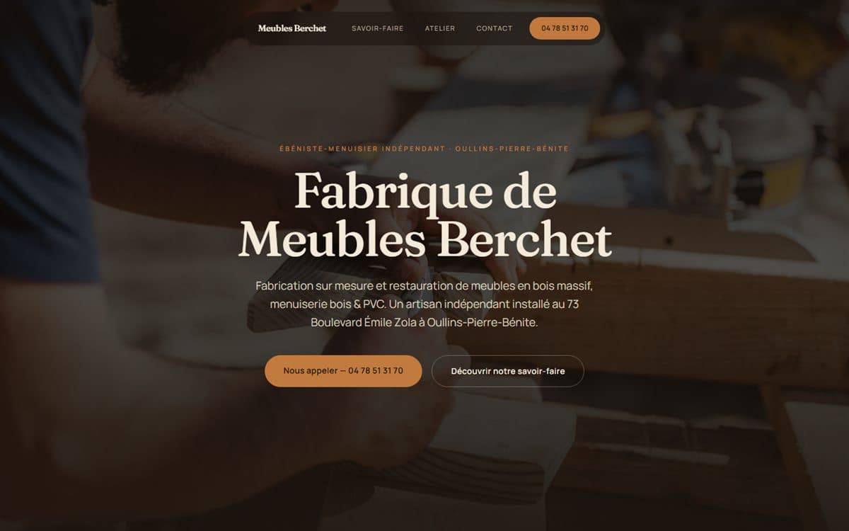 Page d'accueil du site de Fabrique de Meubles Berchet