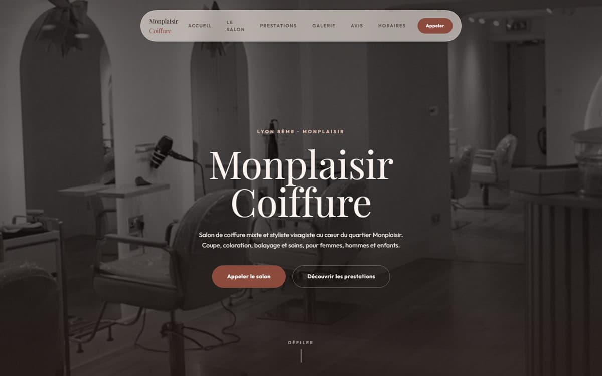 Page d'accueil du site de Monplaisir Coiffure